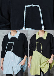 Diy Blue Striped Patchwork Cotton Loose Sweatshirts Top Spring