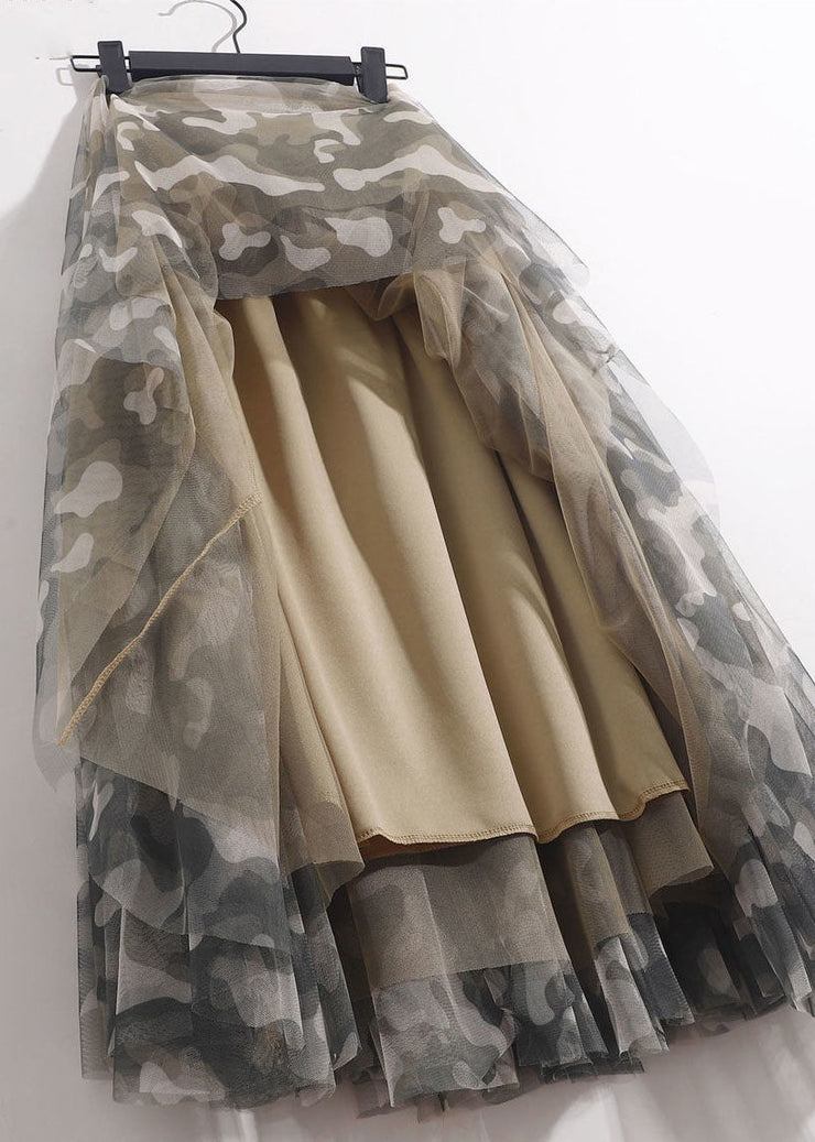 Diy Camouflage Wrinkled Patchwork Tulle Skirt Summer