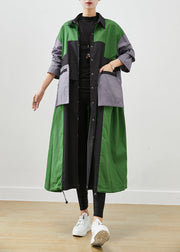 Diy Green Oversized Patchwork Pockets Cotton Coats Fall