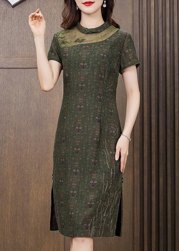 Diy Green Peter Pan Collar Patchwork Silk Dresses Summer