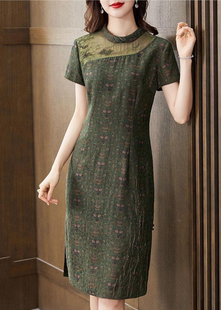 Diy Green Peter Pan Collar Patchwork Silk Dresses Summer