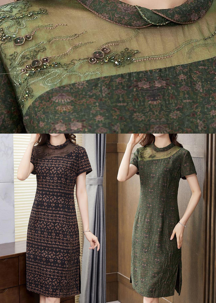 Diy Green Peter Pan Collar Patchwork Silk Dresses Summer