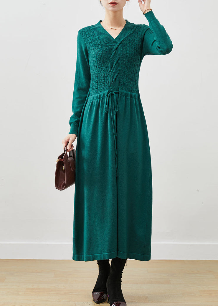 Diy Green V Neck Cinched Knit Robe Dresses Spring