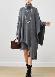 Diy Grey High Neck Asymmetrical Knit Dress Two Piece Suit Set Spring