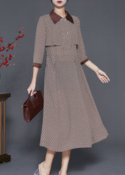 Diy Khaki Peter Pan Collar Plaid Chiffon Robe Dresses Spring