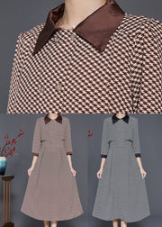 Diy Khaki Peter Pan Collar Plaid Chiffon Robe Dresses Spring