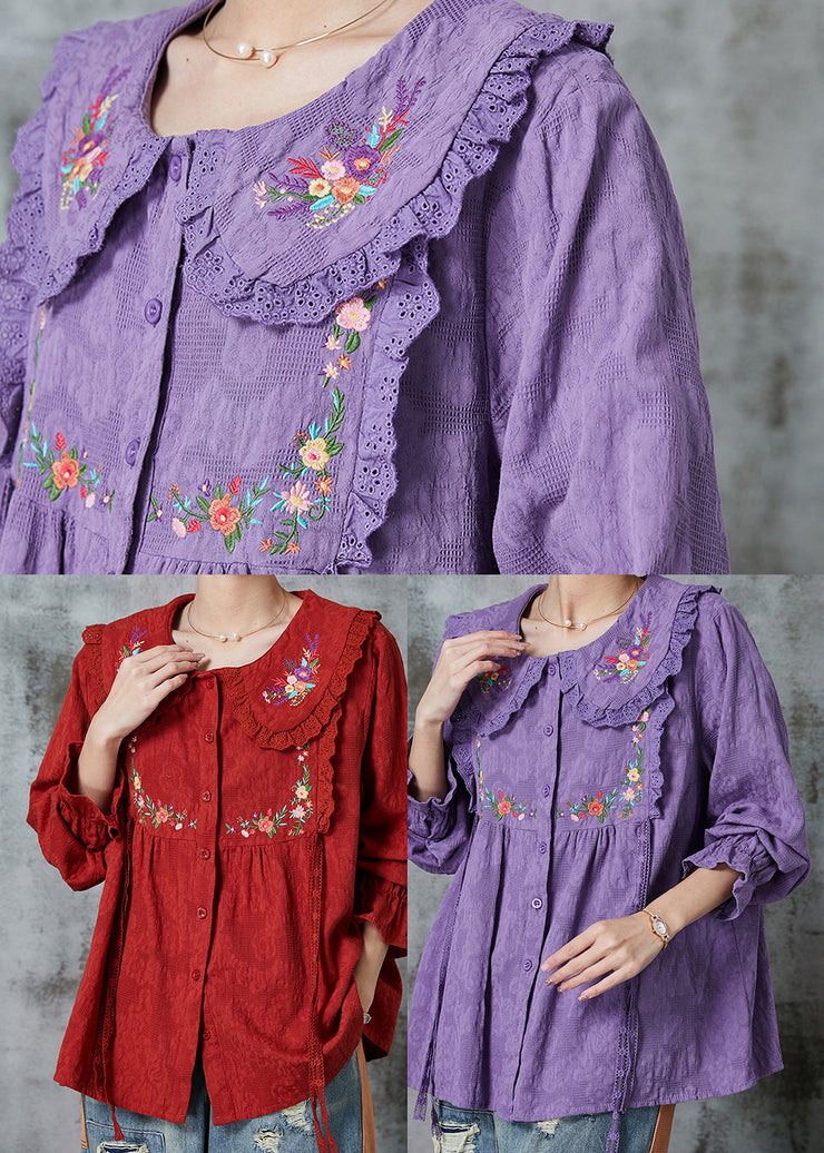 Diy Mulberry Embroidered Patchwork Cotton Tops Spring