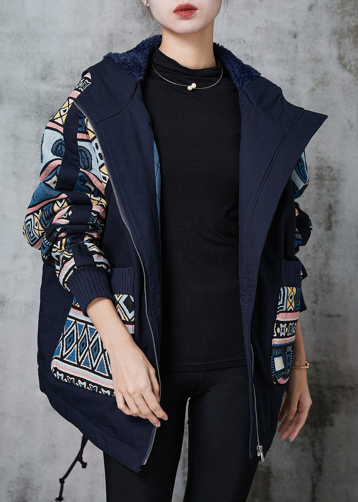 Diy Navy Oversized Print Fine Cotton Filled Jackets Winter