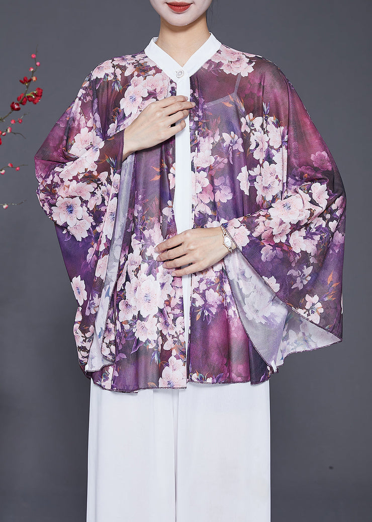 Diy Purple Oversized Print Chiffon UPF 50+ Smock Fall