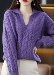 Diy Purple Peter Pan Collar Thick Wool Cable Knit Pullover Winter