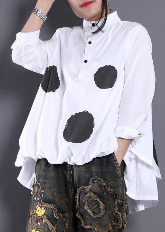 Diy White  flower Blouses For Women Asymmetric Shirt