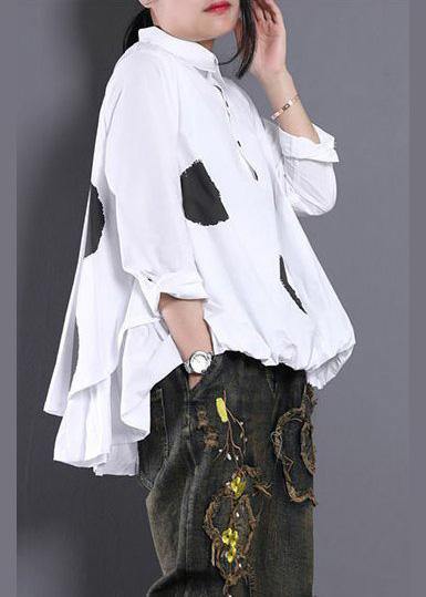 Diy White  flower Blouses For Women Asymmetric Shirt