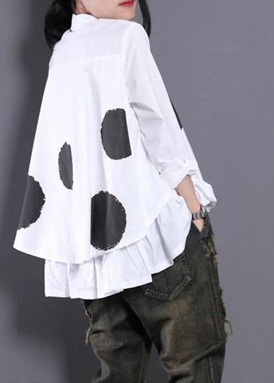 Diy White  flower Blouses For Women Asymmetric Shirt