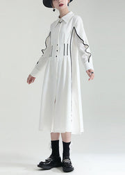 Diy White Peter Pan Collar Patchwork Ruffles Cotton Long Dresses Fall