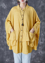 Diy Yellow Oversized Patchwork Linen Shirt Tops Batwing Sleeve