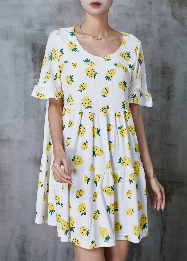 Diy Yellow Oversized Print Cotton Mini Dress Summer