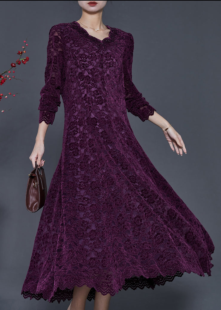 Dull Purple Silm Fit Lace Vestidos Dresses Exra Large Hem Spring