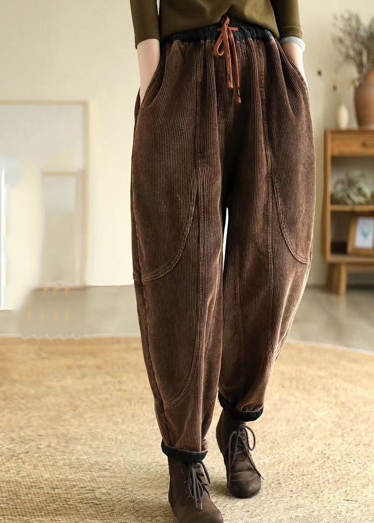 Dull Purple Warm Fleece Corduroy Harem Pants Oversized Winter