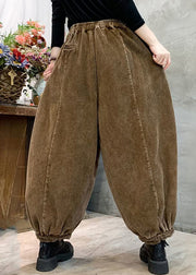 Earth Yellow Pockets Patchwork Corduroy Lantern Pants