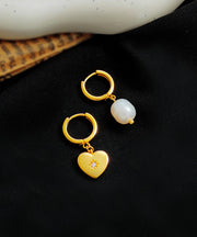 Elegant Aaymmetry Copper Gold Plated Glass Pearl Heart Hoop Earrings