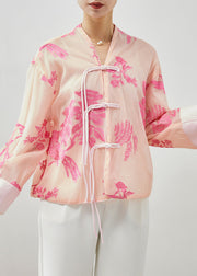 Elegant Apricot Embroideried Tasseled Silk Shirts Fall