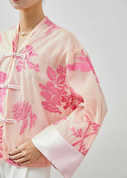 Elegant Apricot Embroideried Tasseled Silk Shirts Fall