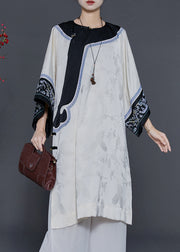 Elegant Apricot Oversized Jacquard Silk Oriental Dress Summer