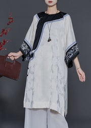 Elegant Apricot Oversized Jacquard Silk Oriental Dress Summer