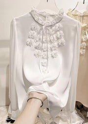 Elegant Apricot Ruffled Lace Up Chiffon Shirt Long Sleeve