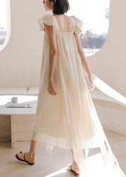 Elegant Apricot Square Collar Solid Silk Dresses Summer