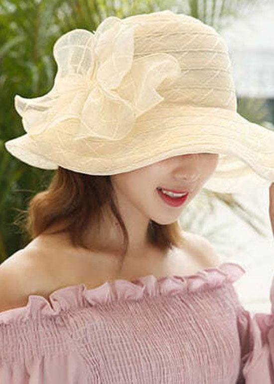 Elegant Beige Bow Patchwork Straw Woven Floppy Sun Hat