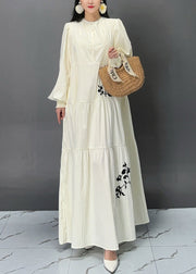 Elegant Beige Button Print Pockets Cotton Dresses Fall