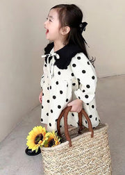 Elegant Beige Lace Up Dot Corduroy Girls Dresses Long Sleeve