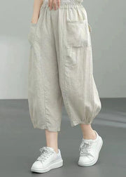 Elegant Beige Pockets Patchwork Linen Lantern Pants Summer