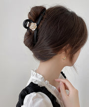 Elegant Black Acrylic Alloy Camellia Floral Dull Polish Hairpin