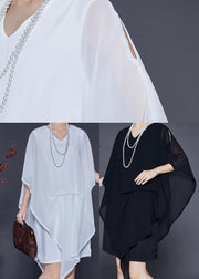 Elegant Black Asymmetrical Cold Shoulder Chiffon Tea Dress Summer