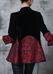 Elegant Black Chinese Button Patchwork Velvet Oriental Coats Fall