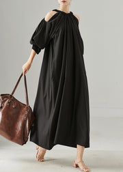 Elegant Black Cold Shoulder Oversized Cotton Dresses Spring