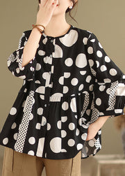 Elegant Black Dot Patchwork Button Shirt Spring