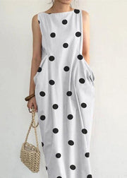 Grace Black Dot Print Pockets Long Dresses Sleeveless