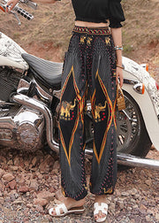 Elegant Black Elastic Waist Print Lantern Pants Summer