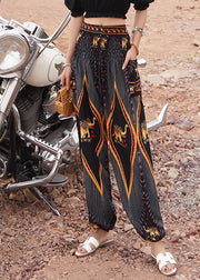 Elegant Black Elastic Waist Print Lantern Pants Summer