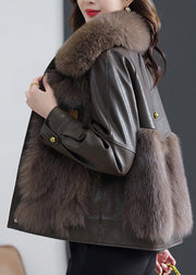 Elegant  Fox Collar Button Sheepskin Coat Fall