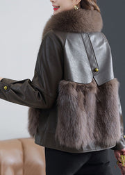 Elegant  Fox Collar Button Sheepskin Coat Fall