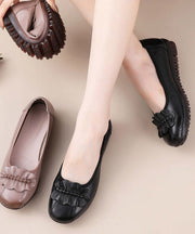 Elegant Black Genuine Leather Splicing Flat Feet Shoes