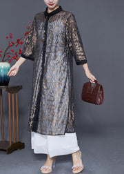 Elegant Black Jacquard Hollow Out Tulle Long Cardigan Summer