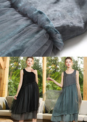 Elegant Black O-Neck Patchwork Tulle Long Dresses Sleeveless