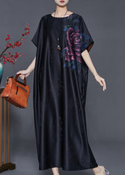 Elegant Black Oversized Floral Jacquard Silk Dresses Summer