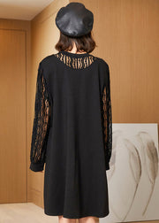 Elegant Black Oversized Lace Patchwork Hollow Out Spandex Dress Spring