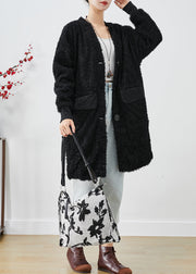 Elegant Black Oversized Patchwork Faux Fur Teddy Coat Fall